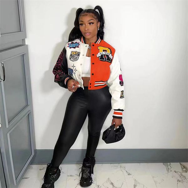 women's jackets fashion print bomber for women color patchwork stand collar buttons long sleeve short baseball varsity coats streetwear, Black;brown
women's jackets fashion print bomber for women color patchwork stand collar buttons long sleeve short baseball varsity coats streetwear, Black;brown