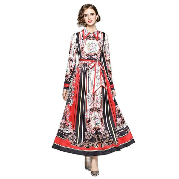 2023 spring vintage floral maxi dress long sleeve ribbon bow tie women printed shirt waist dresses casual party robes elegant ladies cocktai, Black;gray
2023 spring vintage floral maxi dress long sleeve ribbon bow tie women printed shirt waist dresses casual party robes elegant ladies cocktai, Black;gray