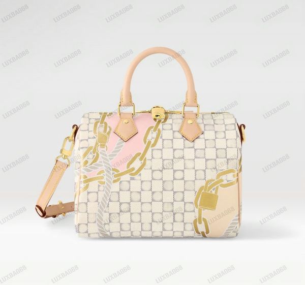 2023 new spring chains ropes boston bag n40473 speedy bandouliere 25 crossbody bag damier azur speedy handbag 25cm with padlock womens leath 
2023 new spring chains ropes boston bag n40473 speedy bandouliere 25 crossbody bag damier azur speedy handbag 25cm with padlock womens leath