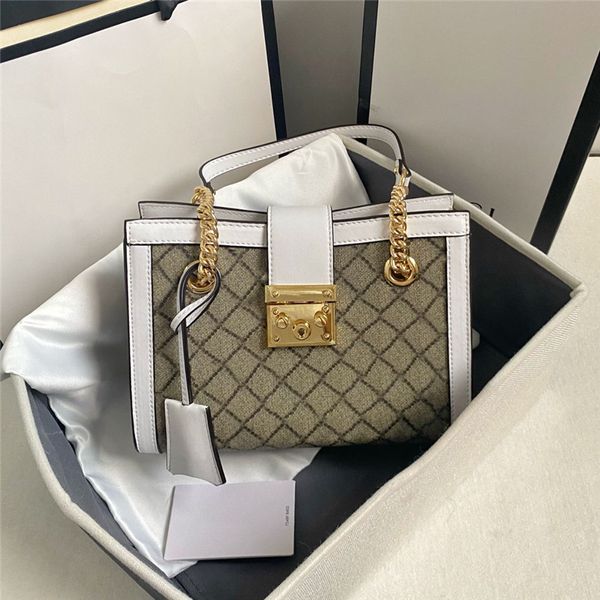 Image of designer bags luxury handbags purse Medium Padlock Chain Shoulder Hand Bag 479197 498156 White Canvas Leather tote