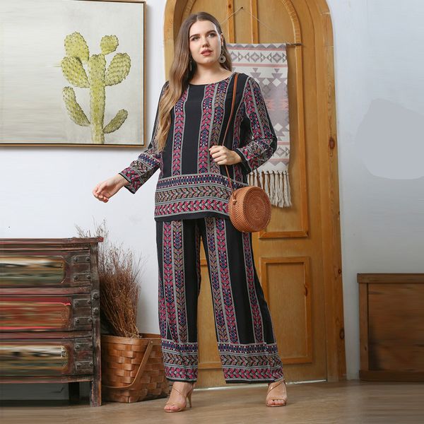 women's plus size pants retro fashion printed long sleeve two piece set daily loose casual clothing autumn ladies suit 5xl 230324, Black
women's plus size pants retro fashion printed long sleeve two piece set daily loose casual clothing autumn ladies suit 5xl 230324, Black