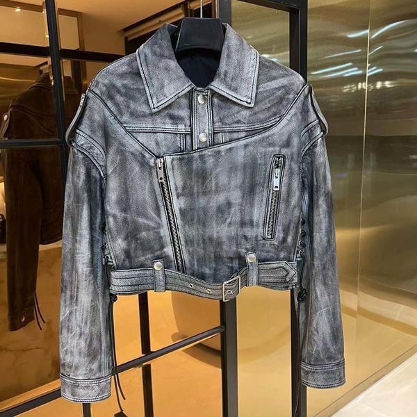 women's jacket coat spring and autumn short length 2023 fashion locomotive model100 luxury sheepskin with belt aging process 230324, Black;brown
women's jacket coat spring and autumn short length 2023 fashion locomotive model100 luxury sheepskin with belt aging process 230324, Black;brown