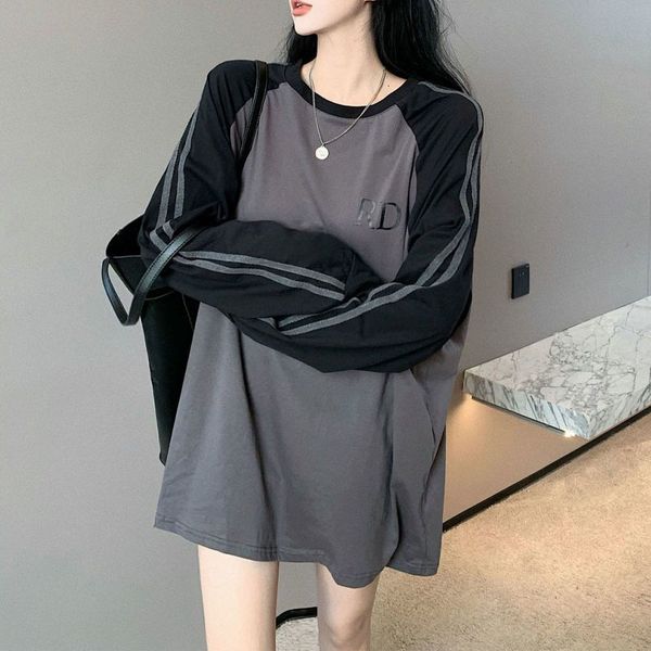 women's blouses shirts korean casual women's striped spliced o-neck t-shirt streetwear fashion long sleeve loose midi for female, White
women's blouses shirts korean casual women's striped spliced o-neck t-shirt streetwear fashion long sleeve loose midi for female, White