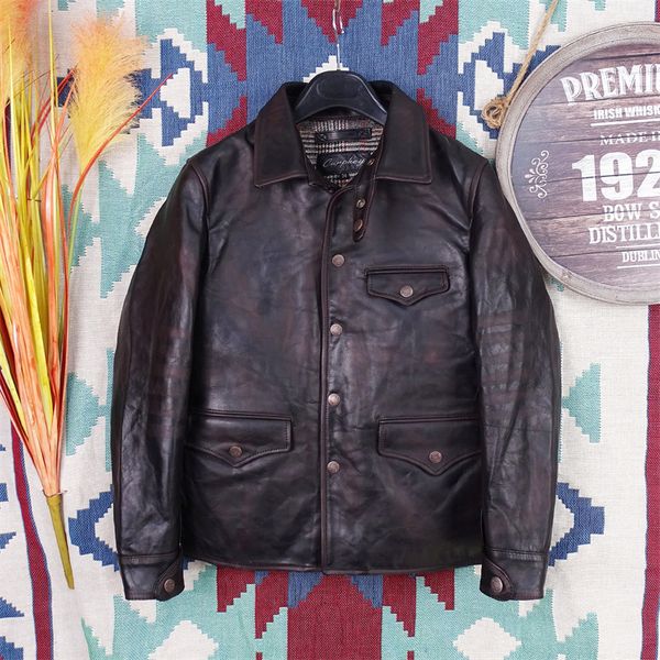 men's leather faux yrmen deep brown vintage tea core horsehide jacket genuine leather coatcasual brakeman cloth 230324, Black
men's leather faux yrmen deep brown vintage tea core horsehide jacket genuine leather coatcasual brakeman cloth 230324, Black