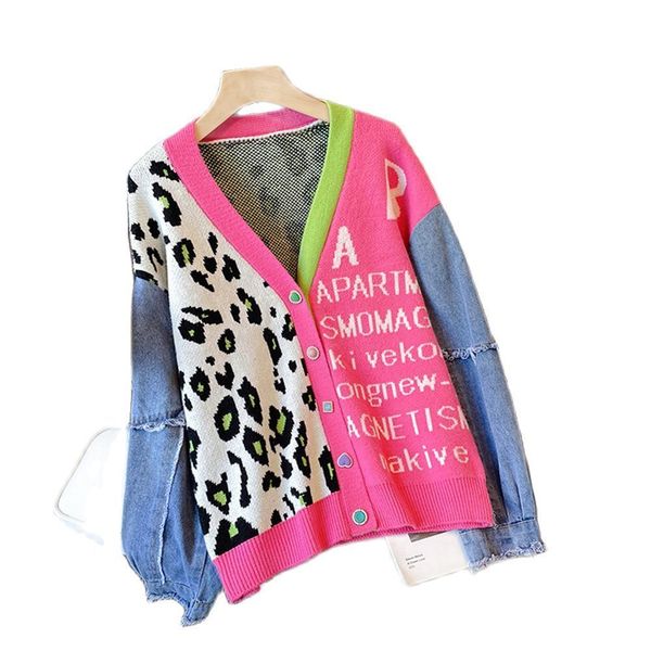 women's knits tees europeusa style knit outerwear women vneck leopard letter cowboy splicing singlebreasted straight type cardigan swea, White
women's knits tees europeusa style knit outerwear women vneck leopard letter cowboy splicing singlebreasted straight type cardigan swea, White