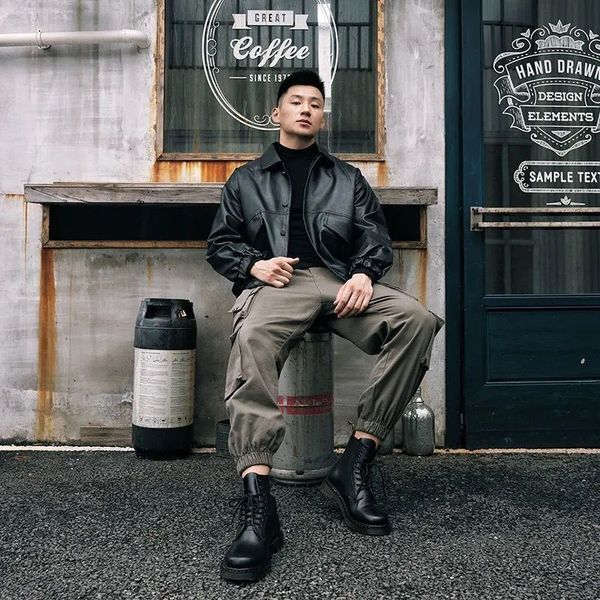 men's leather faux retro youth soft leather men's loose korean lapel locomotive suit tactical bomber jacket handsome oversized str, Black
men's leather faux retro youth soft leather men's loose korean lapel locomotive suit tactical bomber jacket handsome oversized str, Black