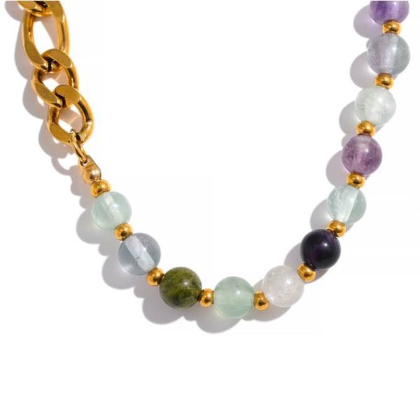 waterproof stylish colorful natural stone beads chain stainless steel necklace for women exquisite handmade jewelry new, Silver
waterproof stylish colorful natural stone beads chain stainless steel necklace for women exquisite handmade jewelry new, Silver