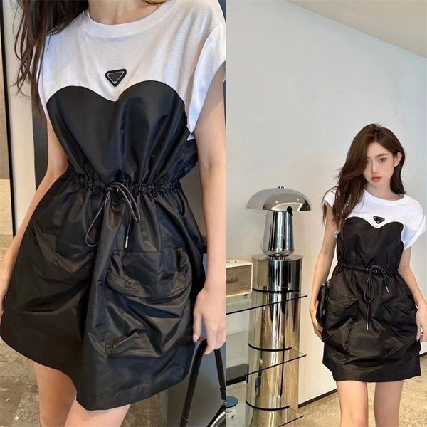 casual dresses round neck chest triangle label color contrast black and white stitching drawstring waist sleeveless dress, Black;gray
casual dresses round neck chest triangle label color contrast black and white stitching drawstring waist sleeveless dress, Black;gray