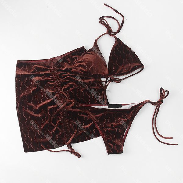 velvet three piece set swimwear designer beach biquini summer women bikini skirts classic letter printed swimsuit, Black
velvet three piece set swimwear designer beach biquini summer women bikini skirts classic letter printed swimsuit, Black
