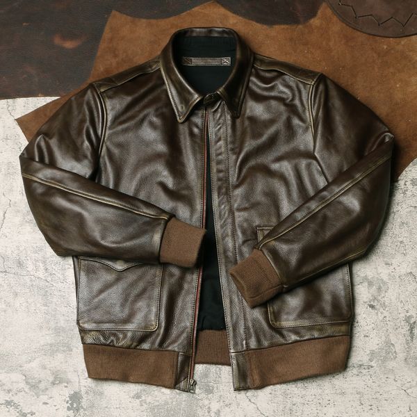 men's leather faux men quality army green tea core cowhide a2 jacketclassic bomber genuine leather coatvintage style 230324, Black
men's leather faux men quality army green tea core cowhide a2 jacketclassic bomber genuine leather coatvintage style 230324, Black