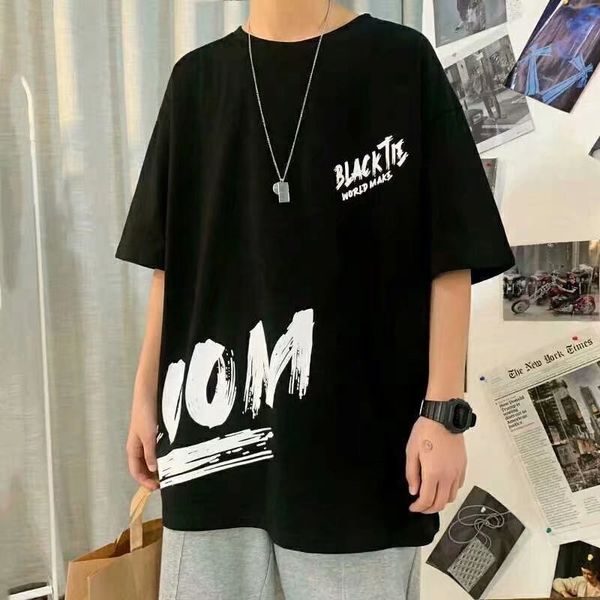 men's t-shirts summer men's short sleeve t-shirt fashion brand ins print t-shirt clothing loose bottom shirt, White;black
men's t-shirts summer men's short sleeve t-shirt fashion brand ins print t-shirt clothing loose bottom shirt, White;black