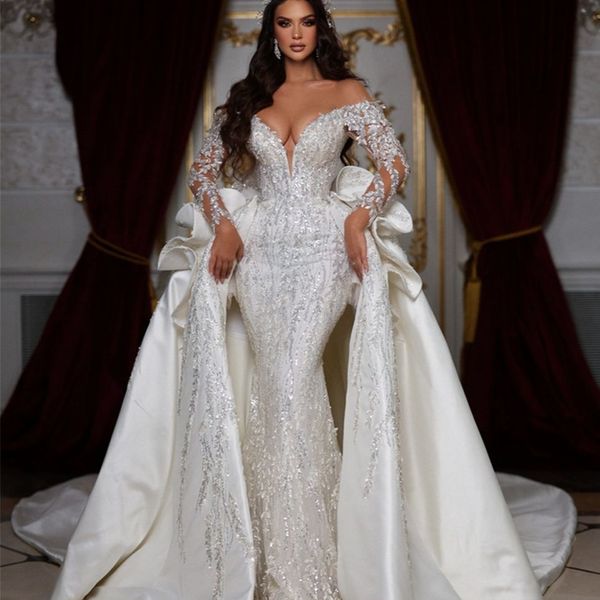 glamorous mermaid wedding dresses off shoulder lace ruffles bridal gown custom made with detachable train wedding gowns, White
glamorous mermaid wedding dresses off shoulder lace ruffles bridal gown custom made with detachable train wedding gowns, White