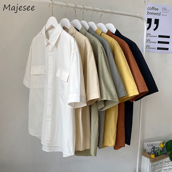 men's casual shirts short sleeve shirts men solid candy colors loose summer couple turn-down collar simple pockets fashion harajuku che, White;black
men's casual shirts short sleeve shirts men solid candy colors loose summer couple turn-down collar simple pockets fashion harajuku che, White;black
