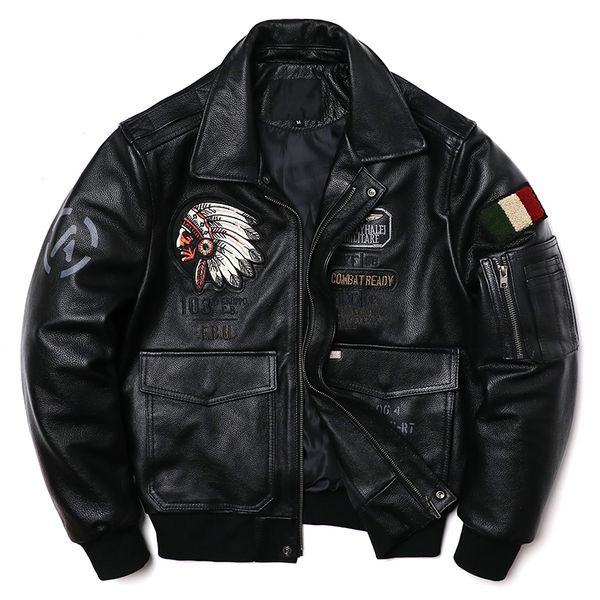 men's leather faux 2023 indian embroidery genuine jacket cowhide motorcycle jackets air force pilots clothes flying suit 230324, Black
men's leather faux 2023 indian embroidery genuine jacket cowhide motorcycle jackets air force pilots clothes flying suit 230324, Black