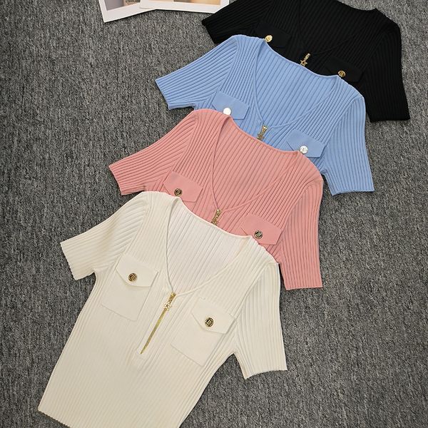 317 2023 runway autumn brand same style sweater short sleeve v neck white pink black blue cardigan fashion clothes womens yl, White;black
317 2023 runway autumn brand same style sweater short sleeve v neck white pink black blue cardigan fashion clothes womens yl, White;black