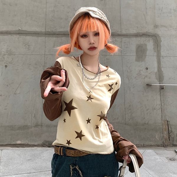 women's t-shirt autumn fashion star print patchwork long sleeve casual harajuku t-shirt women 90s vintage gothic grunge basic e-girl 2, White
women's t-shirt autumn fashion star print patchwork long sleeve casual harajuku t-shirt women 90s vintage gothic grunge basic e-girl 2, White