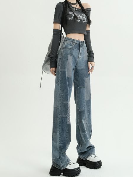 women's jeans spring and autumn design sense small jacquard wide leg jean's loose high waist spicy girls' straight drop floor, Blue
women's jeans spring and autumn design sense small jacquard wide leg jean's loose high waist spicy girls' straight drop floor, Blue