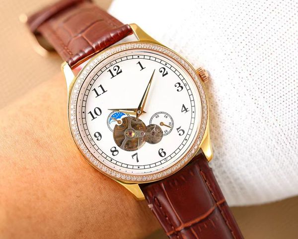 men's watch 40mm moon phase automatic mechanical movement 316 precision steel case cowhide band gentleman style watch, Slivery;brown
men's watch 40mm moon phase automatic mechanical movement 316 precision steel case cowhide band gentleman style watch, Slivery;brown