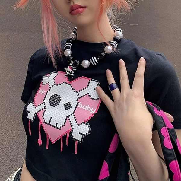 womens tshirt skull love printing vintage tee kawaii baby short sleeve fairy y2k clothes cropped o neck 230322, White
womens tshirt skull love printing vintage tee kawaii baby short sleeve fairy y2k clothes cropped o neck 230322, White