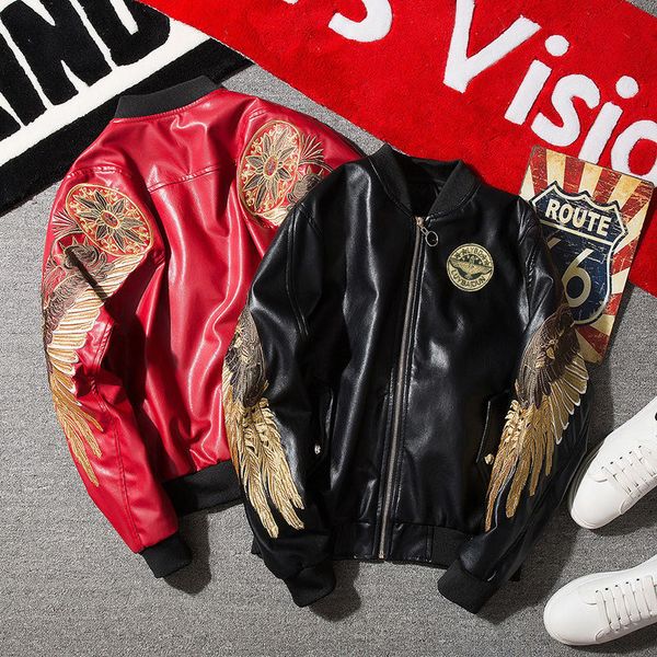 men's leather faux black street fashion pu outwear male vintage embroidery bird wing baseball coat motorcycle red men jackets 230324
men's leather faux black street fashion pu outwear male vintage embroidery bird wing baseball coat motorcycle red men jackets 230324