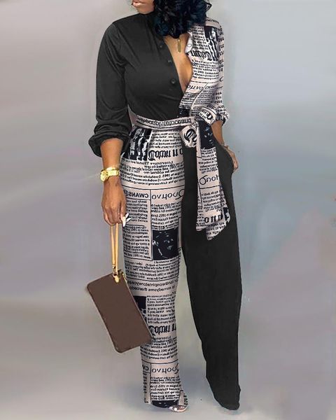 women's jumpsuits rompers fashion spaper print lace-up jumpsuits full sleeve autumn rompers high waist wide leg pants temperament overa, Black;white
women's jumpsuits rompers fashion spaper print lace-up jumpsuits full sleeve autumn rompers high waist wide leg pants temperament overa, Black;white