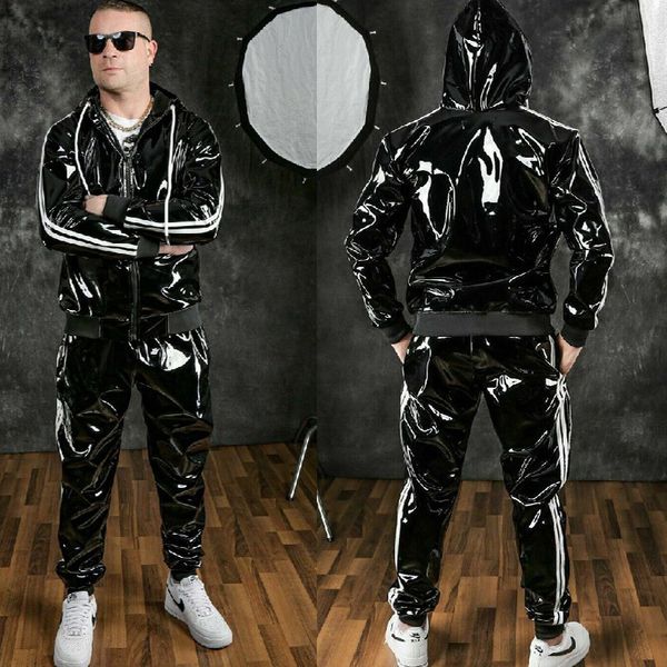 men's leather faux pu bright motorcycle sportswear black hood long sleeve jacket pants set fashion loose casual suit 230324
men's leather faux pu bright motorcycle sportswear black hood long sleeve jacket pants set fashion loose casual suit 230324