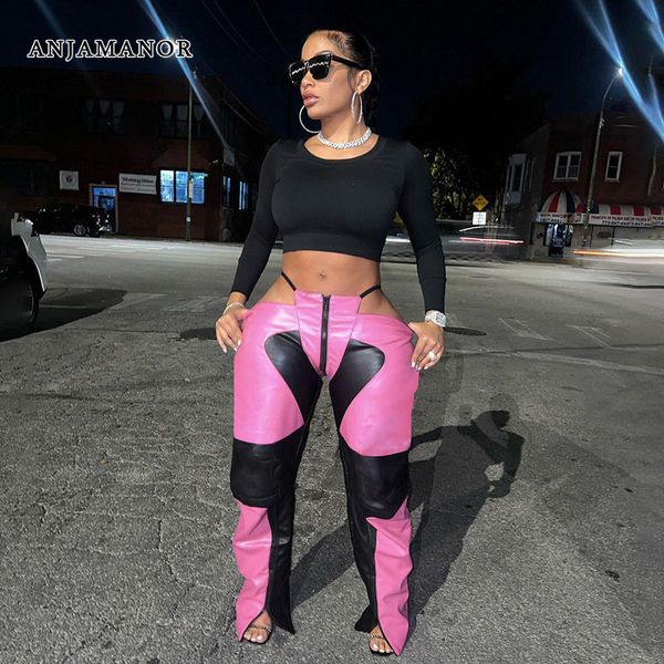 men's pants anjamanor colorblock pu leather pants streetwear women fashion cut out low rise straight pants rave club wear d56eh37 23032, Black
men's pants anjamanor colorblock pu leather pants streetwear women fashion cut out low rise straight pants rave club wear d56eh37 23032, Black