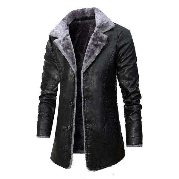 men's leather faux winter jacket lapel fleece motor biker business casual long coats brand clothing 230324, Black
men's leather faux winter jacket lapel fleece motor biker business casual long coats brand clothing 230324, Black