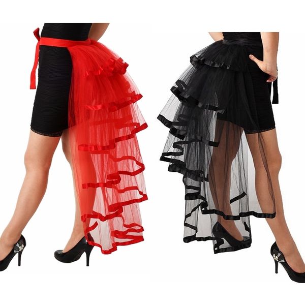 skirts gothic tulle skirt women punk puffy ruffle tutu bustle steampunk cocktail party tie on overskirt 230324, Black