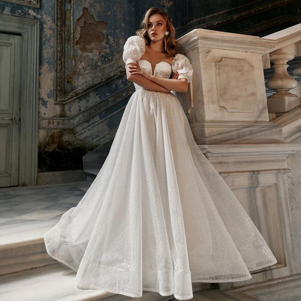 amazing beaded wedding dresses lace appliqued bridal gowns sweetheart neckline with short sleeves a line sweep train tulle vestido de novia, White
amazing beaded wedding dresses lace appliqued bridal gowns sweetheart neckline with short sleeves a line sweep train tulle vestido de novia, White