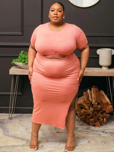 women's plus size pants women clothing summer outfit oneck two piece dress set ladies slit skirt wholesale bulk drop 230324, Black
women's plus size pants women clothing summer outfit oneck two piece dress set ladies slit skirt wholesale bulk drop 230324, Black