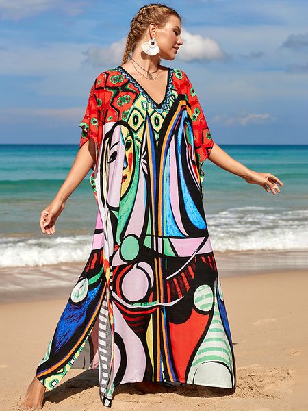 women's swimwear loose boho style maxi dress print face swim suit cover-up bohemian robe plage kaftan beach wear tunics 220325, White;black
women's swimwear loose boho style maxi dress print face swim suit cover-up bohemian robe plage kaftan beach wear tunics 220325, White;black