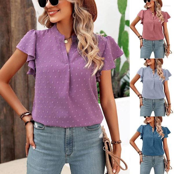 women's blouses 2023 european and american women summer v-neck short-sleeved chiffon wool ball temperament shirt, White
women's blouses 2023 european and american women summer v-neck short-sleeved chiffon wool ball temperament shirt, White