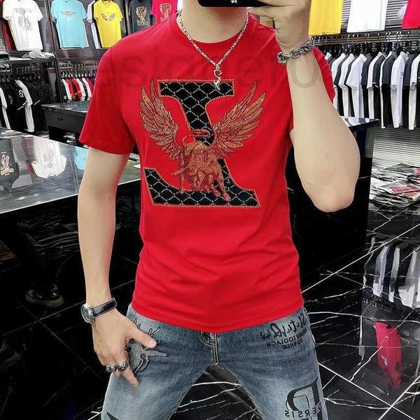 women's t-shirt designer summer new fashion flow round neck slim fitting bottoming shirt personalized drill short sleeve casual t- men&, White
women's t-shirt designer summer new fashion flow round neck slim fitting bottoming shirt personalized drill short sleeve casual t- men&, White
