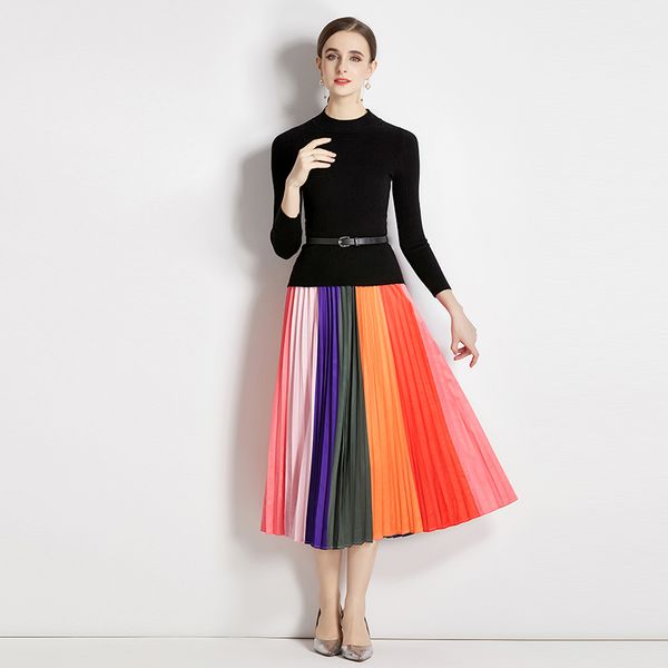 2023 designer two piece formal dress rainbow striped sets women black knitted and pleated skirts casual comfortable holiday 2 piece party c, White
2023 designer two piece formal dress rainbow striped sets women black knitted and pleated skirts casual comfortable holiday 2 piece party c, White