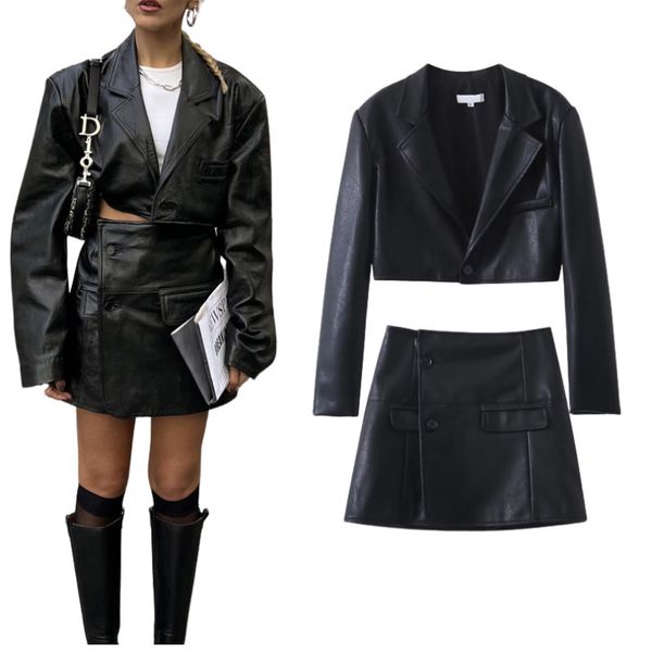 two piece dress autumn spicy girls black casual short suit coat pocket vintage high waist skirt small leather women's fashionset 230324, White
two piece dress autumn spicy girls black casual short suit coat pocket vintage high waist skirt small leather women's fashionset 230324, White