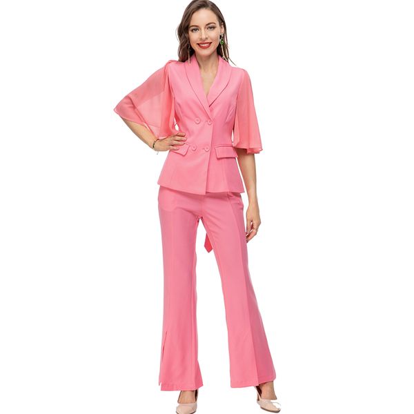 women's runway two piece pants notched collar short sleeves blouse with wide leg pant twinsets sets, White
women's runway two piece pants notched collar short sleeves blouse with wide leg pant twinsets sets, White