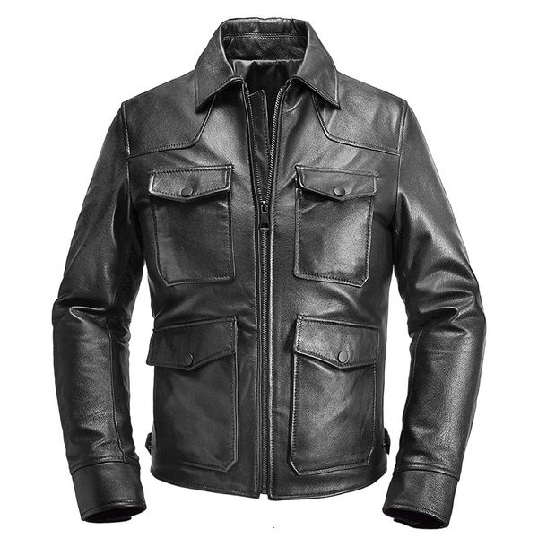 men's leather faux genuine jacket layer goat turndown collar casual short fashion business 230324, Black
men's leather faux genuine jacket layer goat turndown collar casual short fashion business 230324, Black