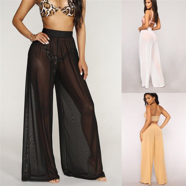 women's swimwear boho high waist flare wide leg cover-up trousers beach long loose see throug mesh sheer pants bikini bottom beachwear, White;black
women's swimwear boho high waist flare wide leg cover-up trousers beach long loose see throug mesh sheer pants bikini bottom beachwear, White;black