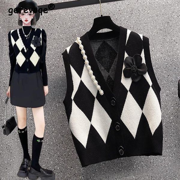 women's vests argyle classic vintage elegant beads chic v neck sleeveless knitted sweater vest for women casual pullovers female clothi, Black;white
women's vests argyle classic vintage elegant beads chic v neck sleeveless knitted sweater vest for women casual pullovers female clothi, Black;white