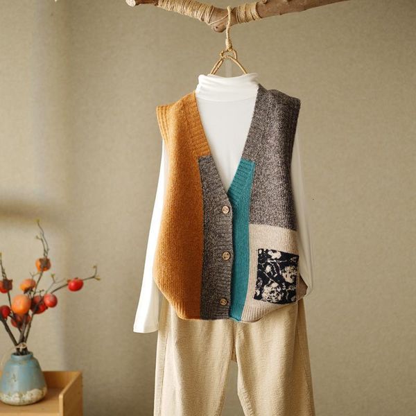 women's vests autumn women panelled vintage sweaters vest button cardigans knitted fashion sleeveless v-neck loose casual sweater coats, Black;white
women's vests autumn women panelled vintage sweaters vest button cardigans knitted fashion sleeveless v-neck loose casual sweater coats, Black;white