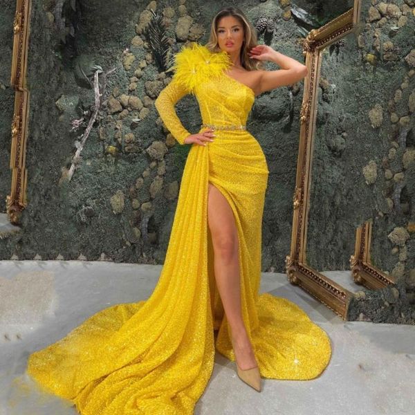 party dresses bridalaffair yellow charming mermaid evening one shoulder long sleeve feathers high split women prom pageant gowns, White;black
party dresses bridalaffair yellow charming mermaid evening one shoulder long sleeve feathers high split women prom pageant gowns, White;black