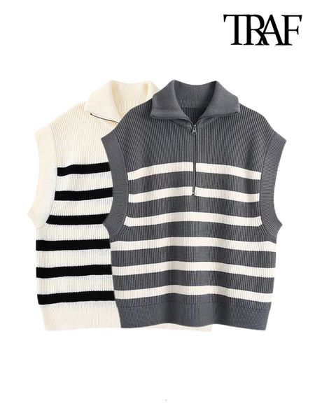 women's vests traf women fashion front zip loose striped knit vest sweater vintage high neck sleeveless female waistcoat chic 220325, Black;white
women's vests traf women fashion front zip loose striped knit vest sweater vintage high neck sleeveless female waistcoat chic 220325, Black;white