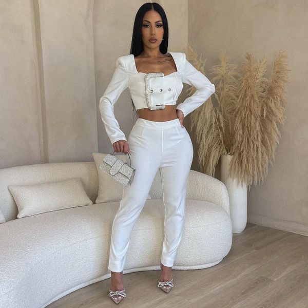 women's two piece pants 2023 2 pieces set bandage buckle long sleeve short and slim elegant black red white 230325
women's two piece pants 2023 2 pieces set bandage buckle long sleeve short and slim elegant black red white 230325
