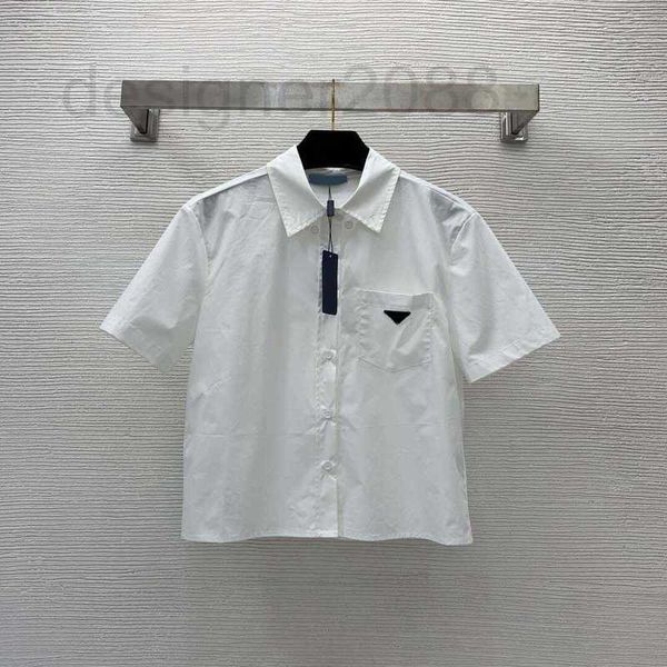 women's blouses & shirts designer early spring new chest pocket inverted triangle metal logo polo neck short sleeve cotton shirt rxhp, White 
women's blouses & shirts designer early spring new chest pocket inverted triangle metal logo polo neck short sleeve cotton shirt rxhp, White