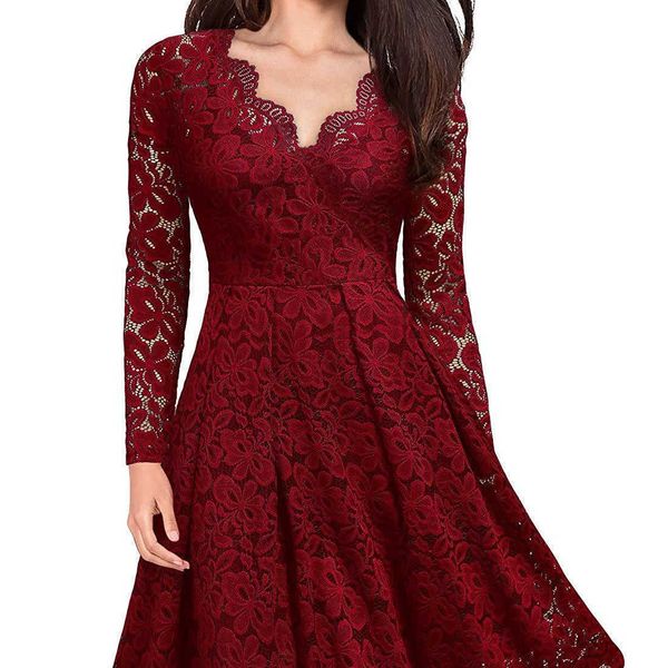 arrivals red new embroidery lace women's dress v-neck long sleeve midi elegant casual dresses for ladies, Black;gray
arrivals red new embroidery lace women's dress v-neck long sleeve midi elegant casual dresses for ladies, Black;gray