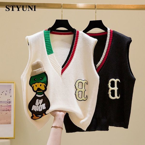 women's vests cartoon duck embroidery vintage v-neck knitted sweaters women vest korean fashion sleeveless pullover sweater woman winte, Black;white
women's vests cartoon duck embroidery vintage v-neck knitted sweaters women vest korean fashion sleeveless pullover sweater woman winte, Black;white
