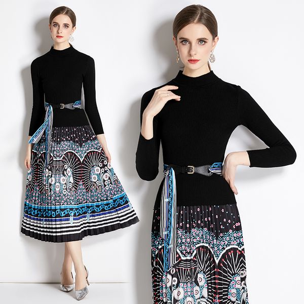 2023 graceful two piece midi dress women designer sets long sleeve black knitted and print pleated skirts festival party set sweet office l, White
2023 graceful two piece midi dress women designer sets long sleeve black knitted and print pleated skirts festival party set sweet office l, White
