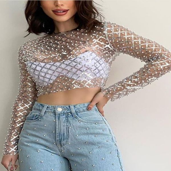 women's t-shirt mozision embroidered flares glitter t-shirt women o neck full sleeve crop ladies mesh shiny slim party t-shirts, White
women's t-shirt mozision embroidered flares glitter t-shirt women o neck full sleeve crop ladies mesh shiny slim party t-shirts, White