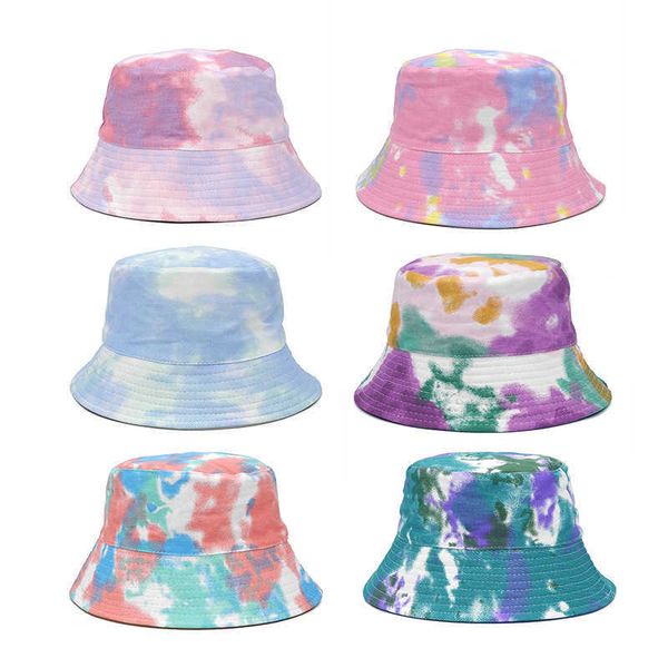 wide brim hats double sided tie dye bucket hat female european american style lovers spring summer sun visor hat student fisherman sun hat p, Blue;gray